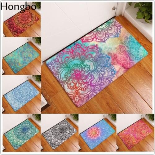 Hongbo Mandala Printed Mats Floral Printed Carpet Mat Non-slip Doormat for Kitchen Bathroom Toilet Flannel Home Decoration Entra