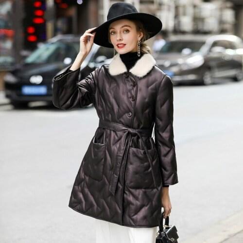 Genuine Leather Jacket Women Winter Sheepskin Coat Female 90% White Duck Down Jackets Mink Fur Collar Chaqueta Mujer Pph2399