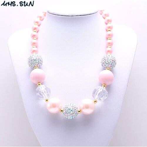 MHS.SUN 1PC/Lot Fashion Peach Pink Kid Chunky Necklace Newest Girl Children Bubblegum Bead Chunky Necklace Toddle Kid Jewelry