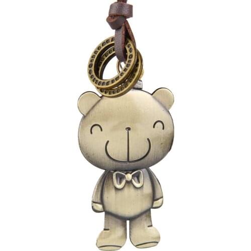 Cute woman jewelry statement necklaces pendants leather rope collares mujer choker colar Alloy bear necklace men gargantilha