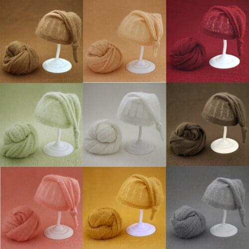 Newborn Photography Props Accessories Baby Photography Clothing Mohair Knot Hat+Wrap 2PCS/Set Studio Infant Photo Props