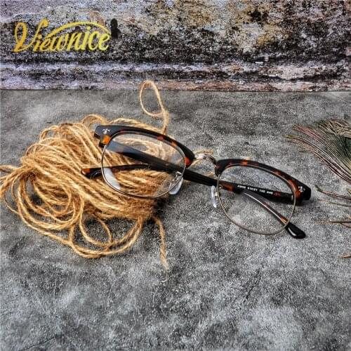 Viewnice Men Retro Glasses Frames Women Italian Acetate Eyeglasses solid Color Computer Myopia Eyewear Anti-blue light Clear len