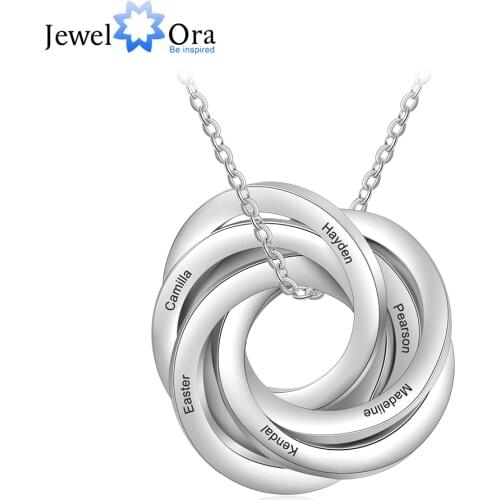 Personalized 6 Names Engraved Necklace Customized Jewelry Gift Stainless Steel Intertwined Circle Necklaces for Women (NE103294)