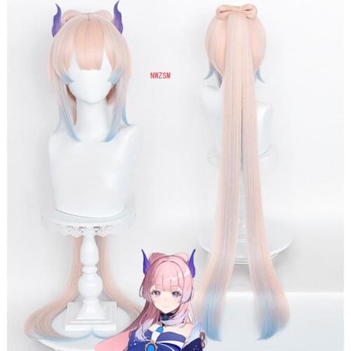 Game Genshin Impact Kokomi Cosplay Wig Long Light Pink Blue Heat Resistant Synthetic Hair Wigs + Wig Cap