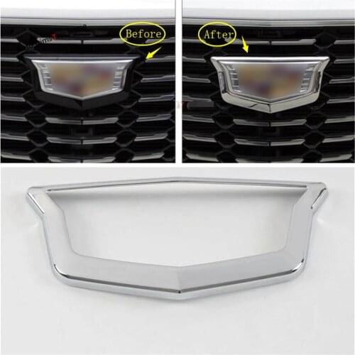 Yimaautotrims Front Grille Head Decoration Logo Frame Cover Trim For Cadillac XT4 2019 - 2021 Red / Chrome / Carbon Fiber Look