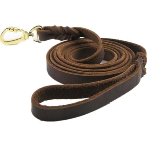 German Shepherd Pet Leads 100% Leather Dog Leash with Safety Hook for Medium Big Dogs Strong Pull Rope Dog Products 180cm Long