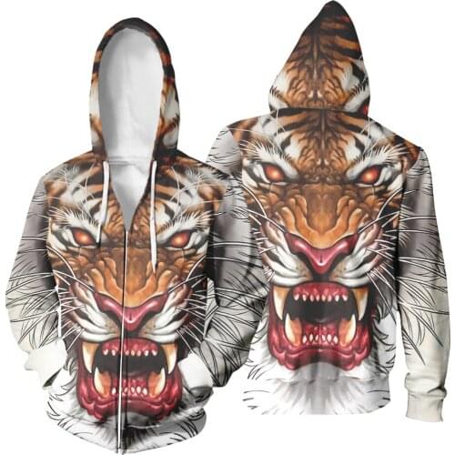 3D Zip Pullover Animal Picture Lion and Tiger Hip Hop Harajuku Novelty Street Clothing Fashion 3D Zip-up Hoody Sweatshirt Coat