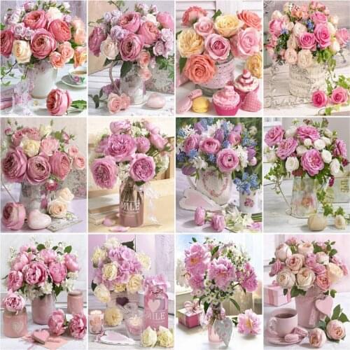 HUACAN Oil Painting By Number Rose Drawing On Canvas DIY Coloring By Numbers Flower Kits Acrylic Unique Gifts