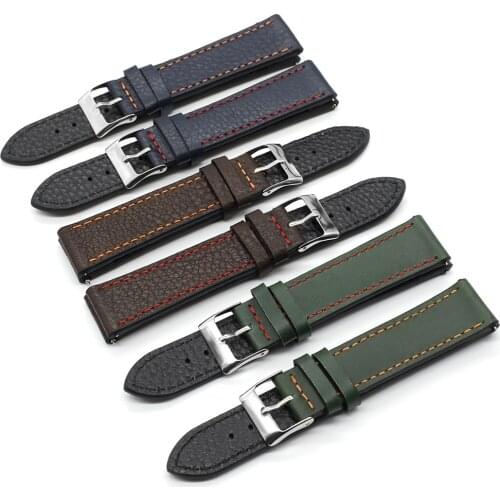 Onthelevel Leather Skin Watch Band 18 20 22mm Black Blue Green Watch Strap Vintage Style Bracelet With Quick Release Bar #D