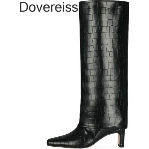 Winter for woman New Fashion Shoes Pure Color Clear Heels Boots Square Toe 6.5cm Knee High Boots 45 46 47