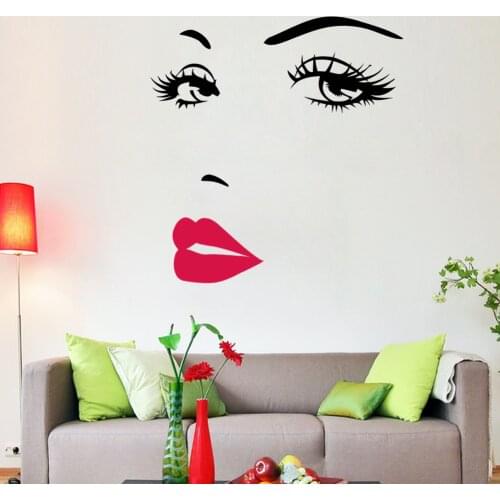 DIY Beautiful Face Eyes And Lips Wall Art Sticker 8469 Painting Room Home Decoration Finished