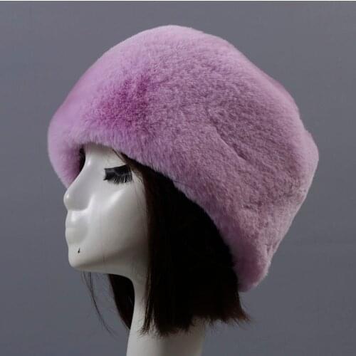 Simple Comfortable Women Faux Fur Flat Round Flat Top Cap Man Short Plush Solid Color White Autumn Winter Thick Warm Hat W060