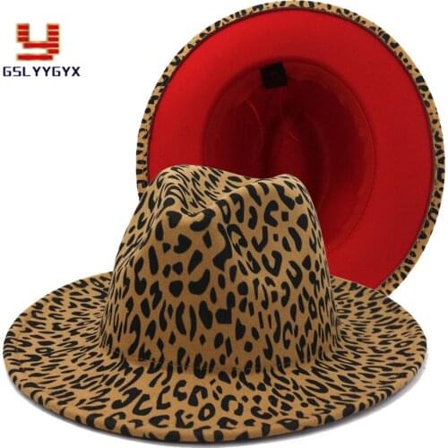 Autumn Winter British Style Men Womens Patchwork Leopard Print Red Woolen Jazz Hat New Fashion Flat Brim Hat