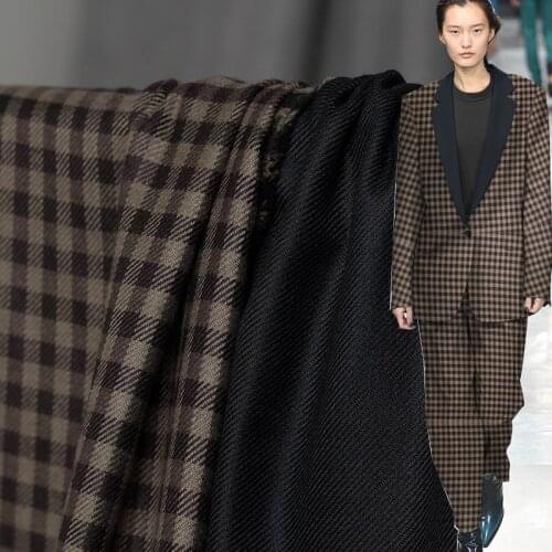 White Waxberry Coffee Plaid Navy Blue Twill Double-Side Wool Garment Materials Women Suits Pants Sewing Cloth Freeshipping