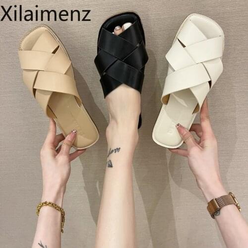 Summer Fashion Weave Women Half Slippers Outdoor Flat Slip-on Sandals Vacation Ladies Slides Women Mules Casual Shoes