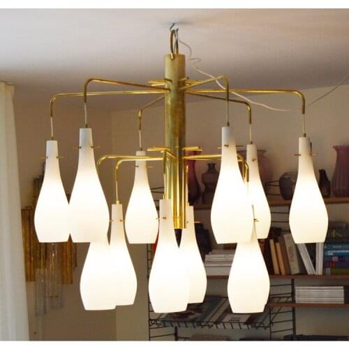 Medieval vintage style villa long chandelier American retro duplex building stairs all copper lamps