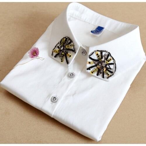 Vintage Detachable Collar False Collar Lapel Fashion Shirt Fake Collar For Women Tie Crystal Sewing Detachable Collar