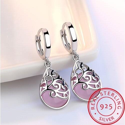 Trendy Opal Stone Flower 925 Sterling Silver Ladies Stud Earrings Original Jewelry For Women Anti Allergy Drop Shipping