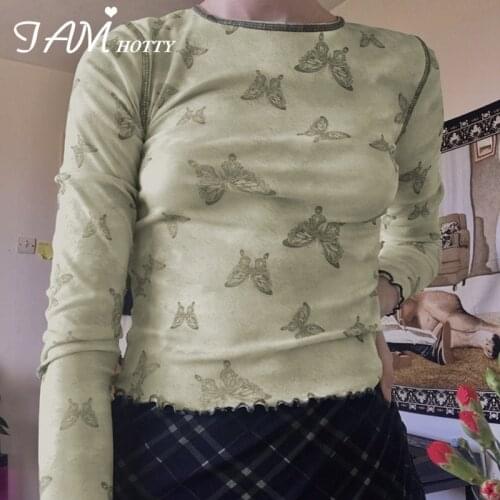 Butterfly Printed y2k Cropped Top Women Harajuku O-neck Short Sleeve Graphic T Shirts Aesthetic Tees Casual Pullovers Iamhotty