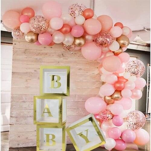 Gold Transparent Letter A-Z Balloon Box Name Box Baby Shower Decoration Kids 1st Birthday Party Decor Boy Girl Babyshower Decora