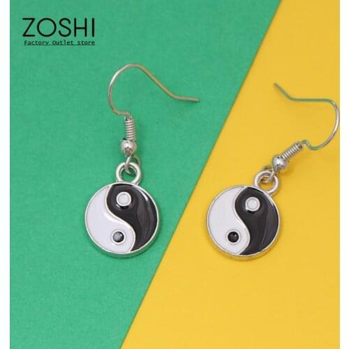 1Pair Traditional Tai Chi Yin Yang Drop Earrings Round Black White Design New Ethnic Earrings Sliver Plated For Women Gift