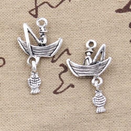 12pcs Charms Fisherman Fishing Boat 31x19mm Antique Silver Color Pendants Making DIY Handmade Tibetan Silver Color Jewelry