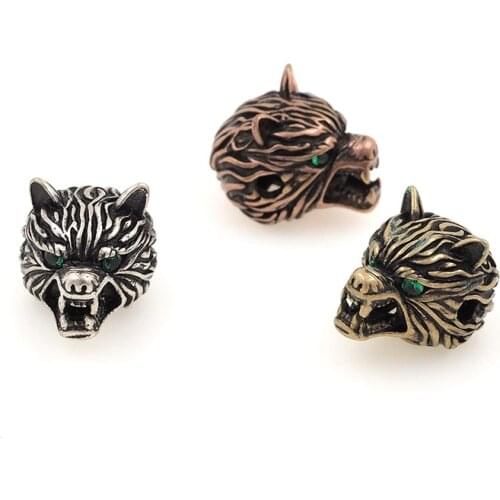 3D Copper Wolf Head Spacer Beads for Jewelry DIY Bracelet Making Accessories Wholesale 14x11x10MM