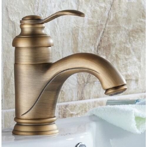 Antique Brass Deck Mount Bathroom Faucet Vanity Vessel Sinks Mixer Tap Cold And Hot Water Tap Nnf051