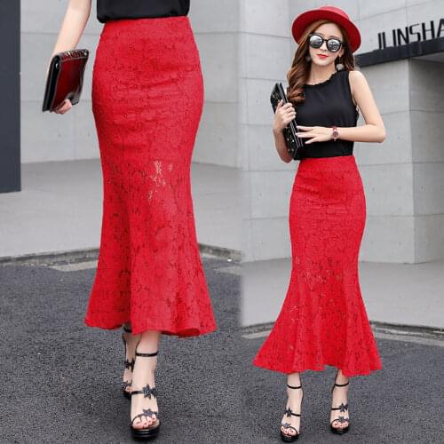 Free Shipping 2019 New High Waist Long Maxi Lace Flower Skirts For Women Plus Size S-2XL Mermaid Style Skirts Spring And Summer