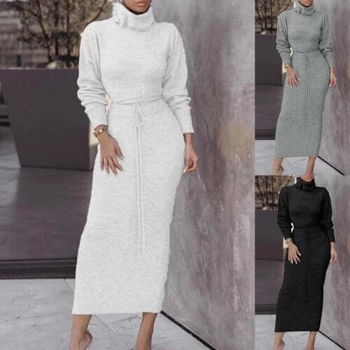 Dropshipping Women Autumn Winter Long Sleeve Sweater Maxi Bodycon Skirt Two Piece Set Outfit