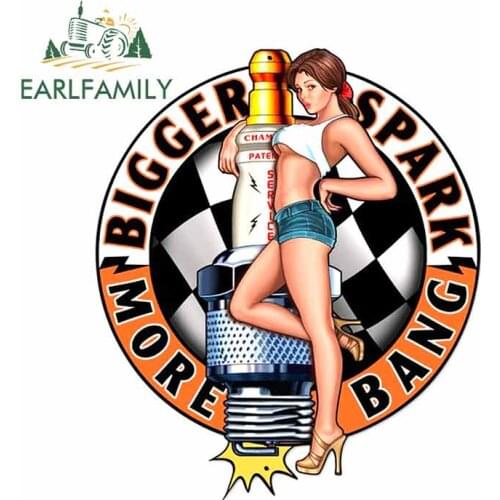 EARLFAMILY 13cm For SPARK PLUG PIN-UP GIRL Funny Car Sticker Suitable For Any Flat And Smooth Clean Surface Cool Decal