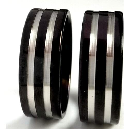 36pcs Quality Black Finish With lathe Lines Comfort Fit Mens 316L Stainless Steel Rings Wholesale Jewelry Newest 2019 Hot