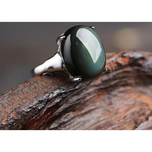 Natural color obsidian adjustable ring for men and women Simple natural healing crystal gemstone ring Party wedding jewelry gift