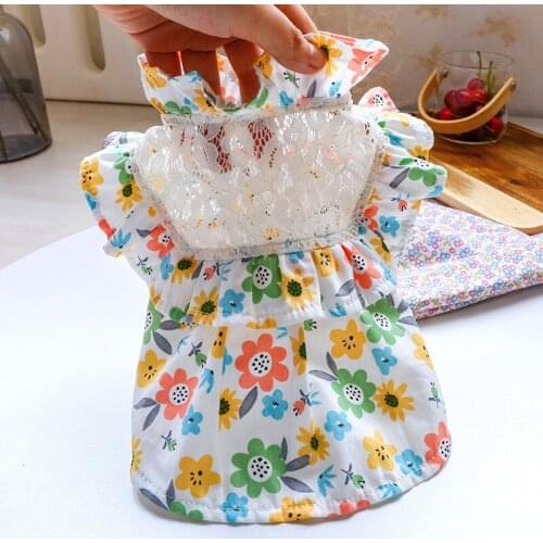 Lace Dog DressCat Clothes Floral Breathable Spring Summer Fashion Dog Clothes For Small Dogs Yorkshire Princess Pet Costumes