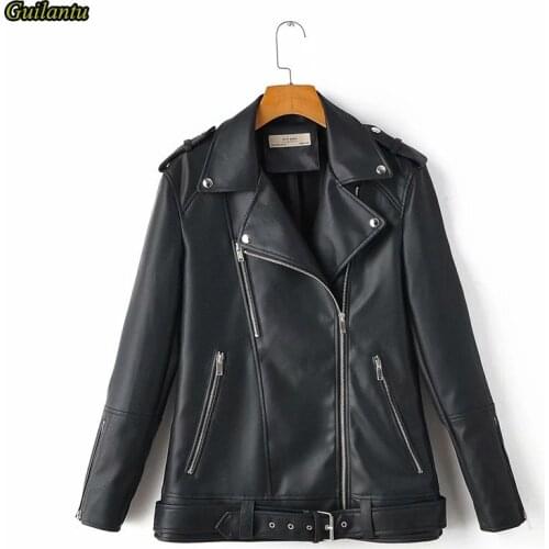 Guilantu Womens Spring Jacket Oversize Faux Leather Jacket Ladies Moto Biker Zipper Loose Coat Female Punk Motorcycle Outerwear