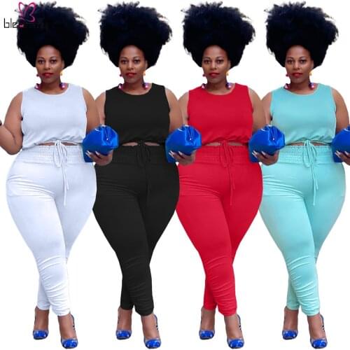 Summer Plus Size Sport Set Women Crop Top + Long Pants Jogging Legging Femme 2 Piece Sets Tracksuit 4XL 5XL Outfits Clothes