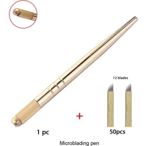 Microblading pen with 50pcs PCD 12 needles blade Kits for permanent makeup eyebrow tattoo pen