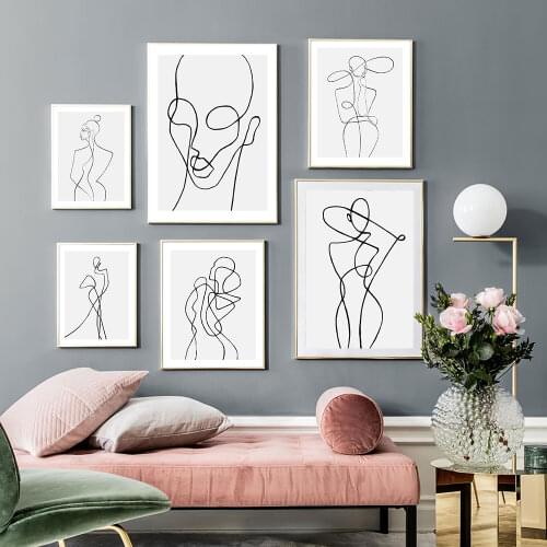 Minimalist Abstract Black and White Lines Wall Art Canvas Painting Nordic Posters and Prints Wall Pictures for Living Home Decor