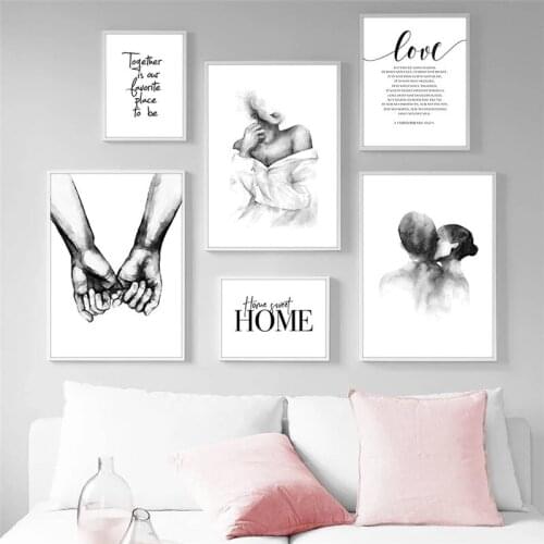 Nordic Minimalist Shoulder Kiss Hand Wall Canvas Painting Print Poster Black White Art Pictures For Living Room Home Decor TB95