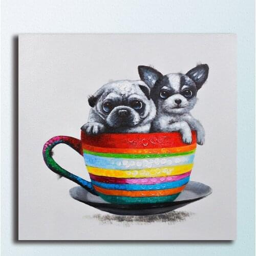 Fashion Buddies-in-a-Tea-Cup Oil Painting Wall Art Picture Paiting Canvas Paints Home Decor HD Print Painting Wall Art Picture