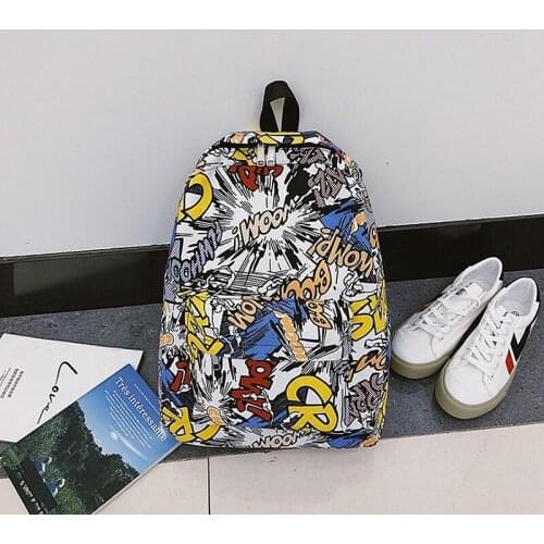 Fashion Black And White Leisure Backpack Schoolbag For Boys And Girls Canvas Graffiti Backpack Large Capacity Travel Backpack