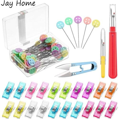 123Pcs Sewing Tools Set Flat Head Sewing Pins Wonder Clips Seam Ripper Thread Remover Scissor Nipper for Stitching Embroidery