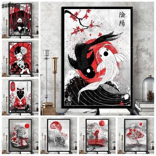 Wall Art Poster Samurai Kimono Geisha Sakura Bushido Retro Pictures Prints Canvas Painting for Living Room Home Decor