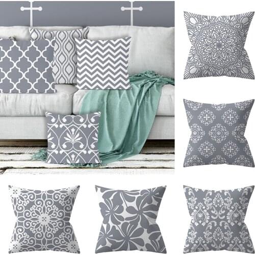 Nordic Gray Geometric Printed Pillow Case Cover Square Polyester Pillowcase Cushion Covers For Home Sofa Chair Decorative