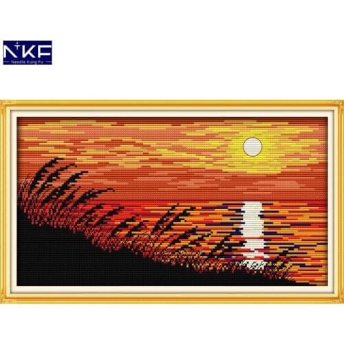 NKF Sunset Stamped Cross Stitch Pattern DIY Kits Needlework Embroidery Set Chinese Cross Stitch for Home Decor