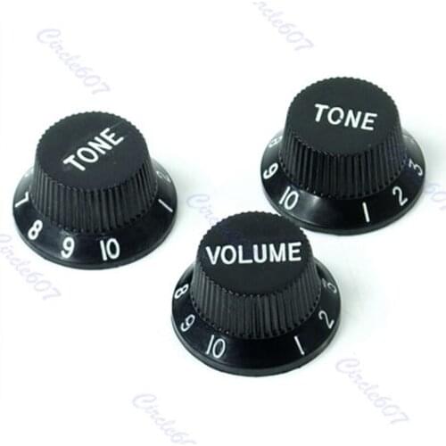 OOTDTY 1 Volume 2 Tone Knob Button Electric Guitar Potentiometer Cap Hat For FD ST Bottom Black