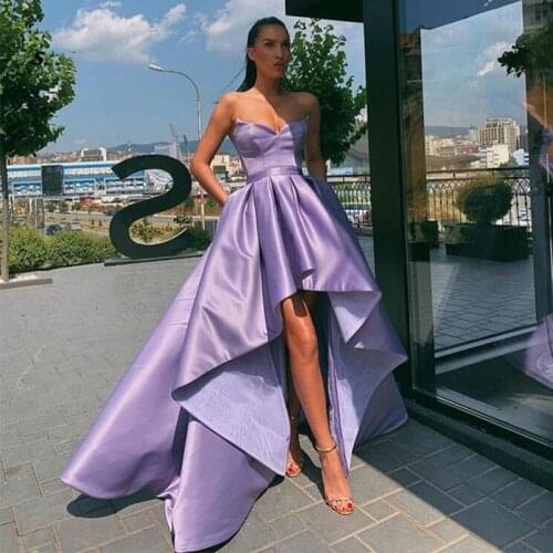 Lavender High Low Prom Dresses Simple Satin Sweetheart Neckline Formal Party Gowns Short Front Long Back Abendkleider Prom Gown