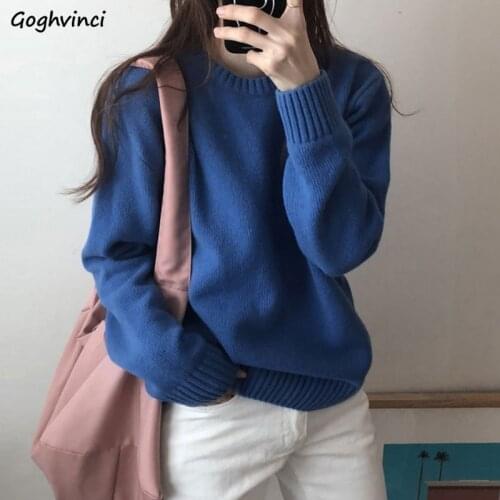Pullovers Women Solid Long Sleeve O-neck Knitted Winter Underwear Korean Style Sweet Tender Loose Simple Leisure Trendy Sweaters
