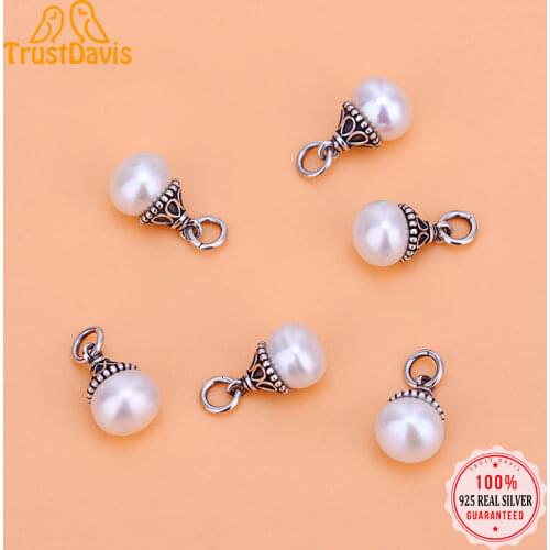 TrustDavis Real 925 Sterling Thai Silver Fashion Sweet Synthesis Pearl Charm Pendant Handmade DIY Accessories Fine Jewelry HY168