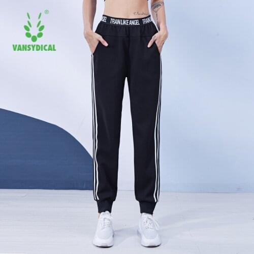 VANSYDICAL Winter Joggers Women Thickening Striped Printing Running Sport Pants for Gym Female Training Fitness Workout Trousers